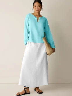 Organic Handkerchief Linen Split Neck Top