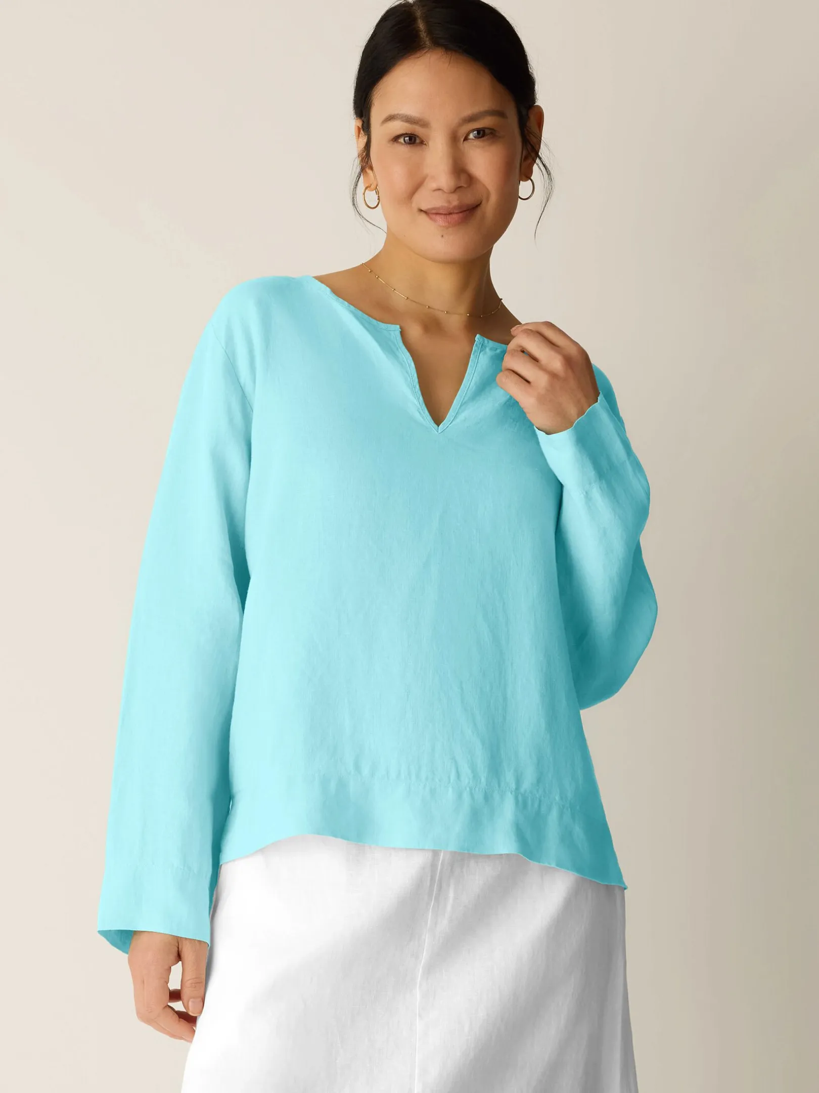 Organic Handkerchief Linen Split Neck Top