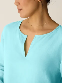 Organic Handkerchief Linen Split Neck Top