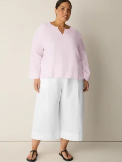 Organic Handkerchief Linen Split Neck Top