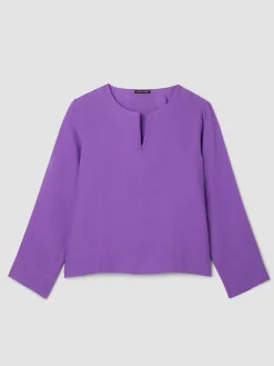 Organic Handkerchief Linen Split Neck Top