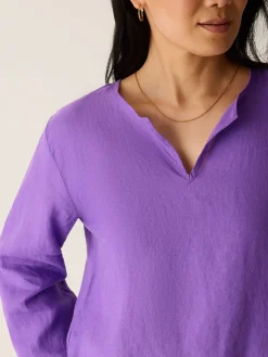 Organic Handkerchief Linen Split Neck Top