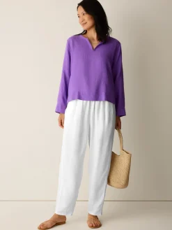 Organic Handkerchief Linen Split Neck Top