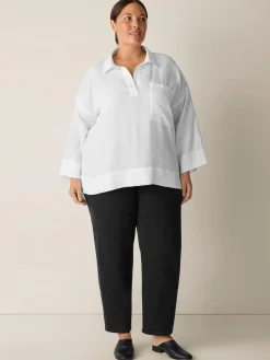 Organic Handkerchief Linen Split Neck Shirt