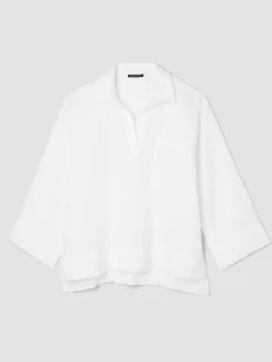 Organic Handkerchief Linen Split Neck Shirt