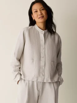 Organic Linen Band Collar Shirt Jacket