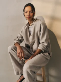 Organic Linen Band Collar Shirt Jacket