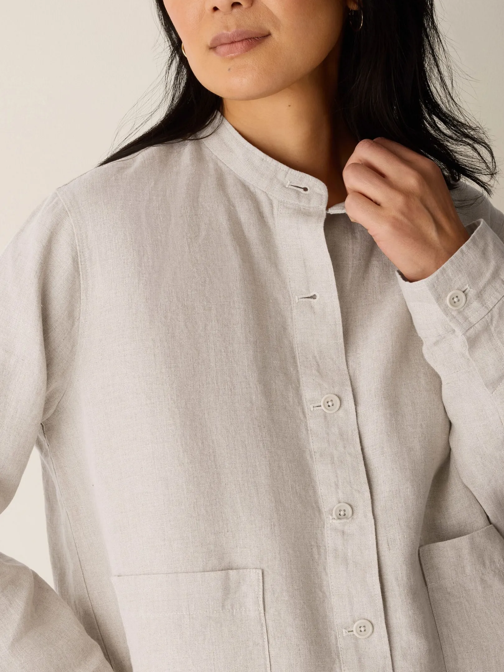 Organic Linen Band Collar Shirt Jacket