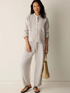 Organic Linen Band Collar Shirt Jacket