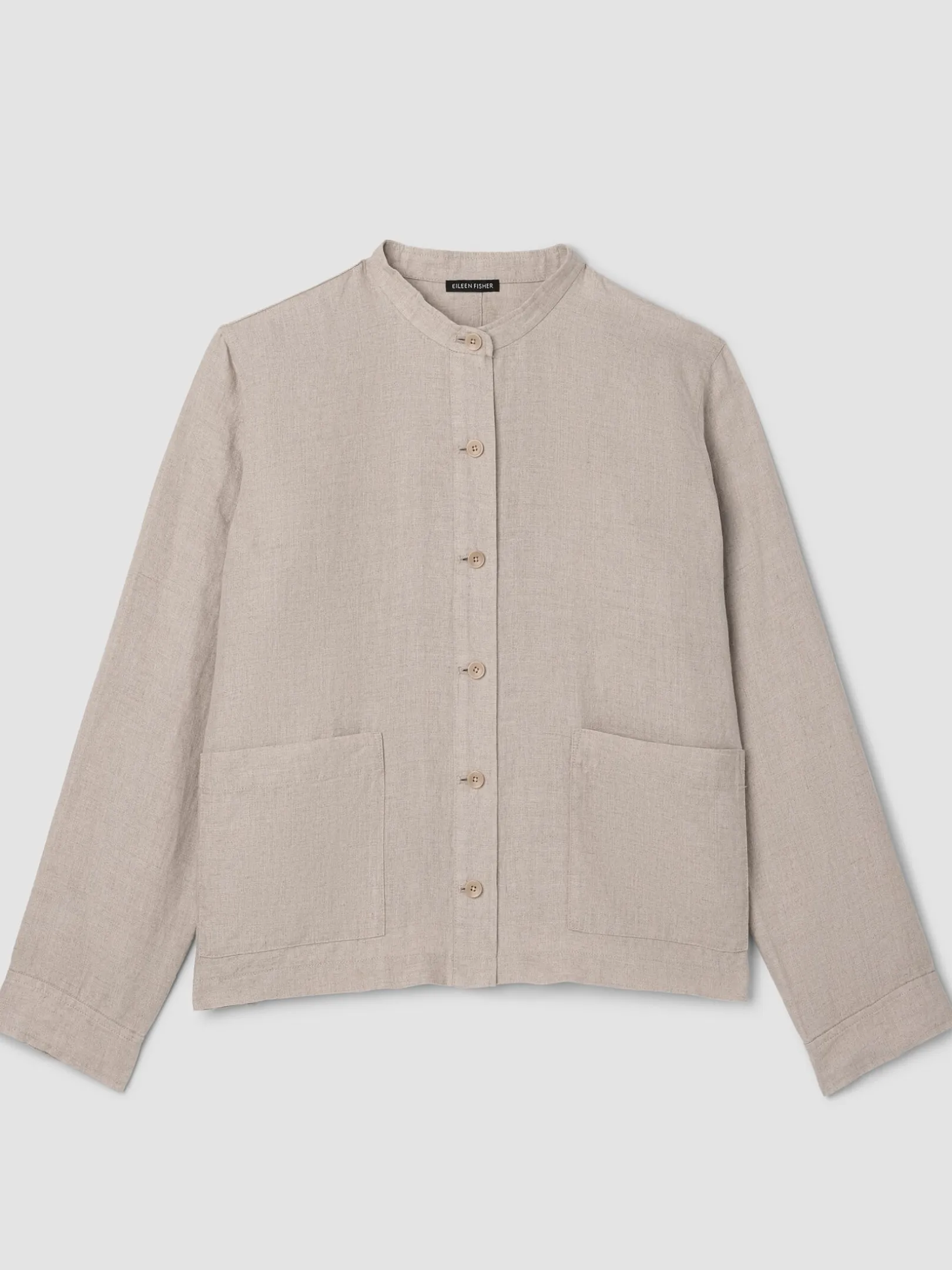 Organic Linen Band Collar Shirt Jacket