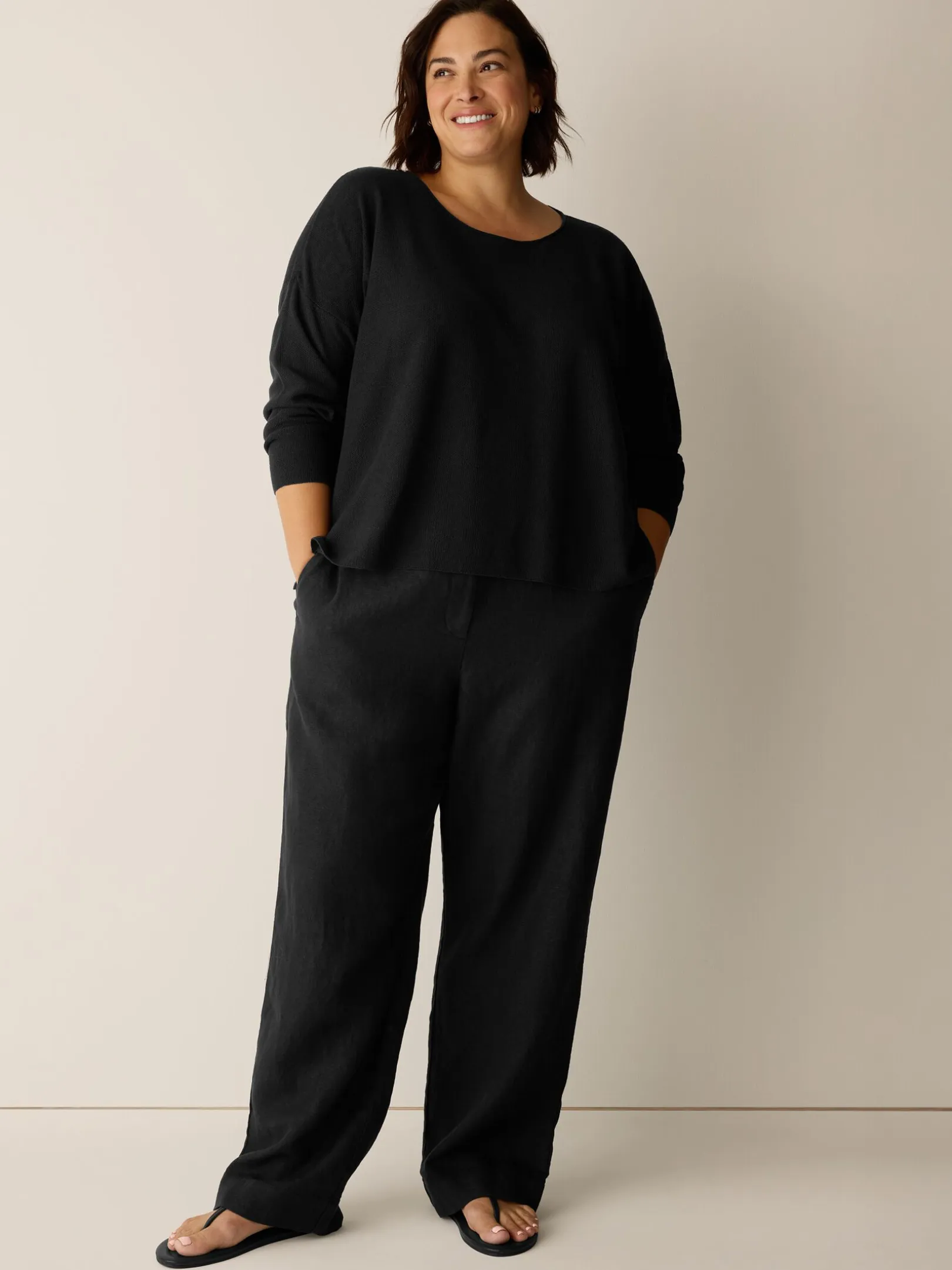 Organic Linen Cotton Jewel Neck Box-Top