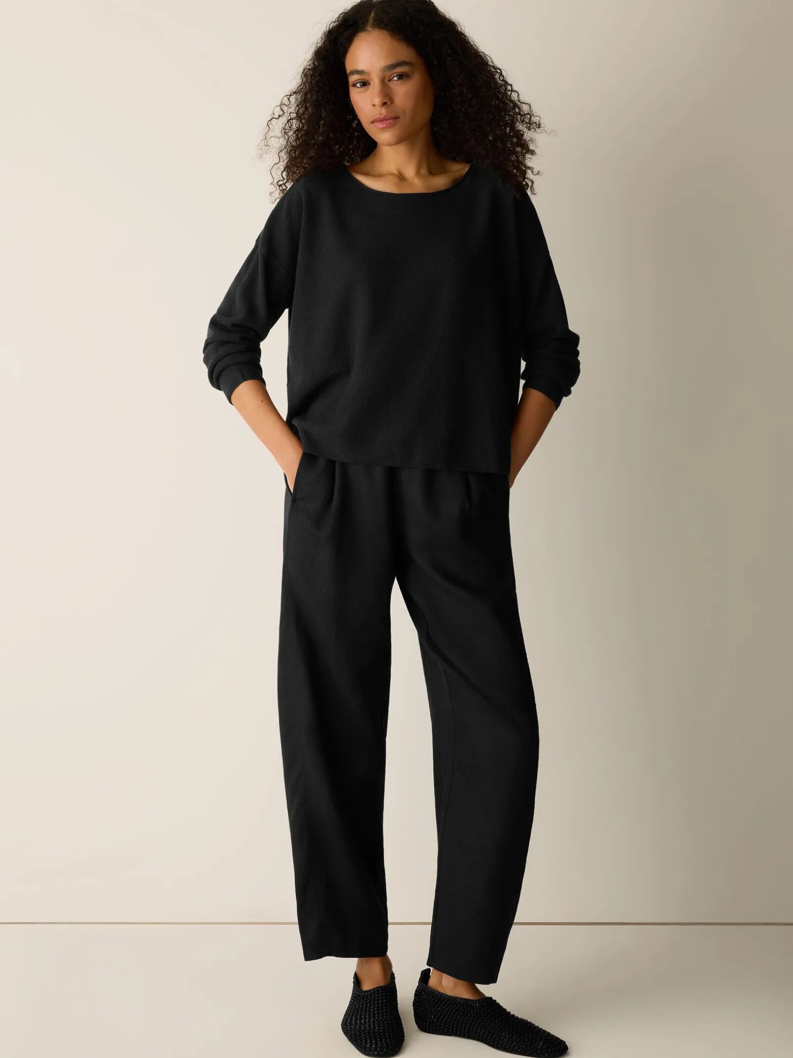 Organic Linen Cotton Jewel Neck Box-Top