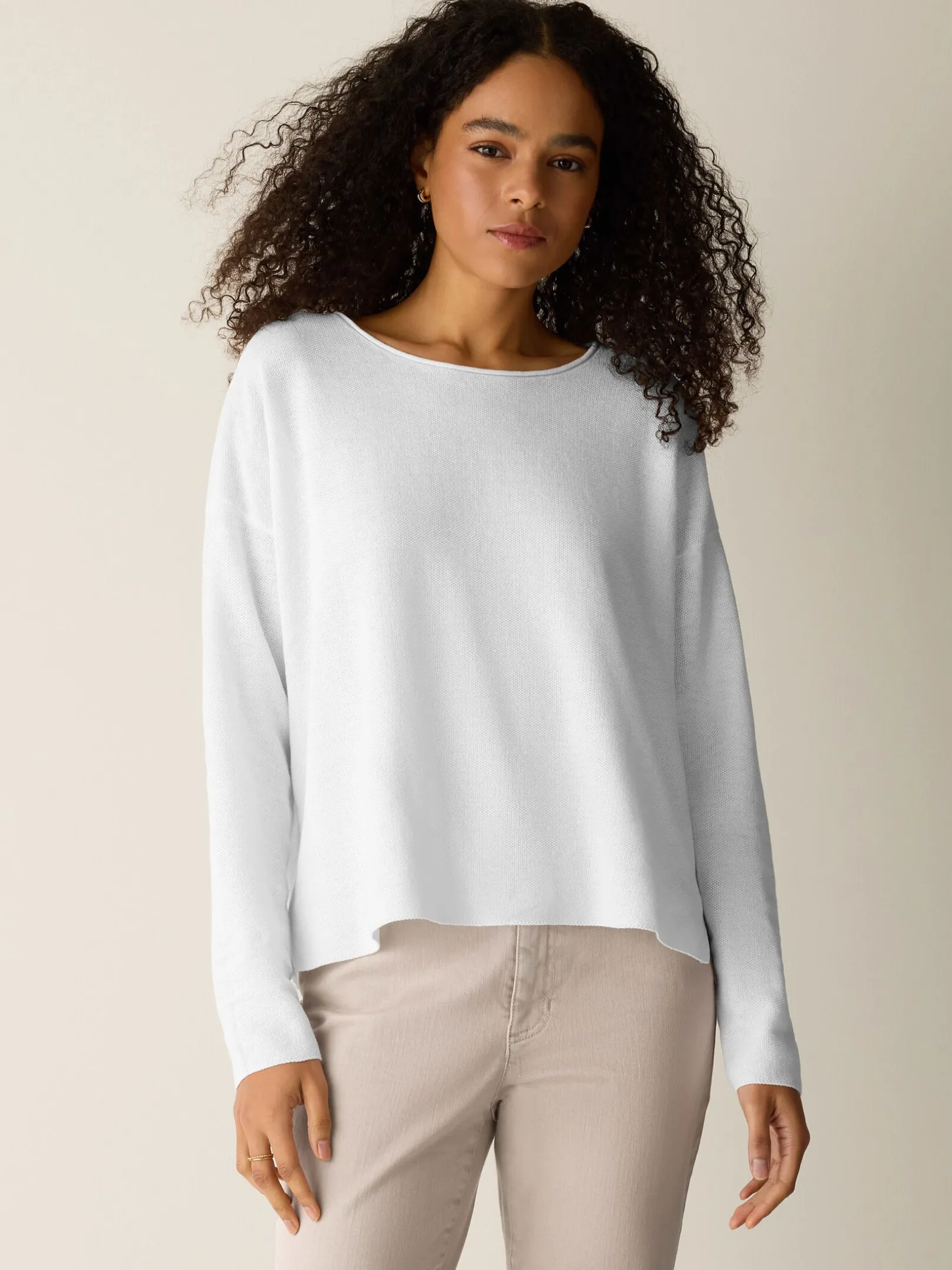 Organic Linen Cotton Jewel Neck Box-Top