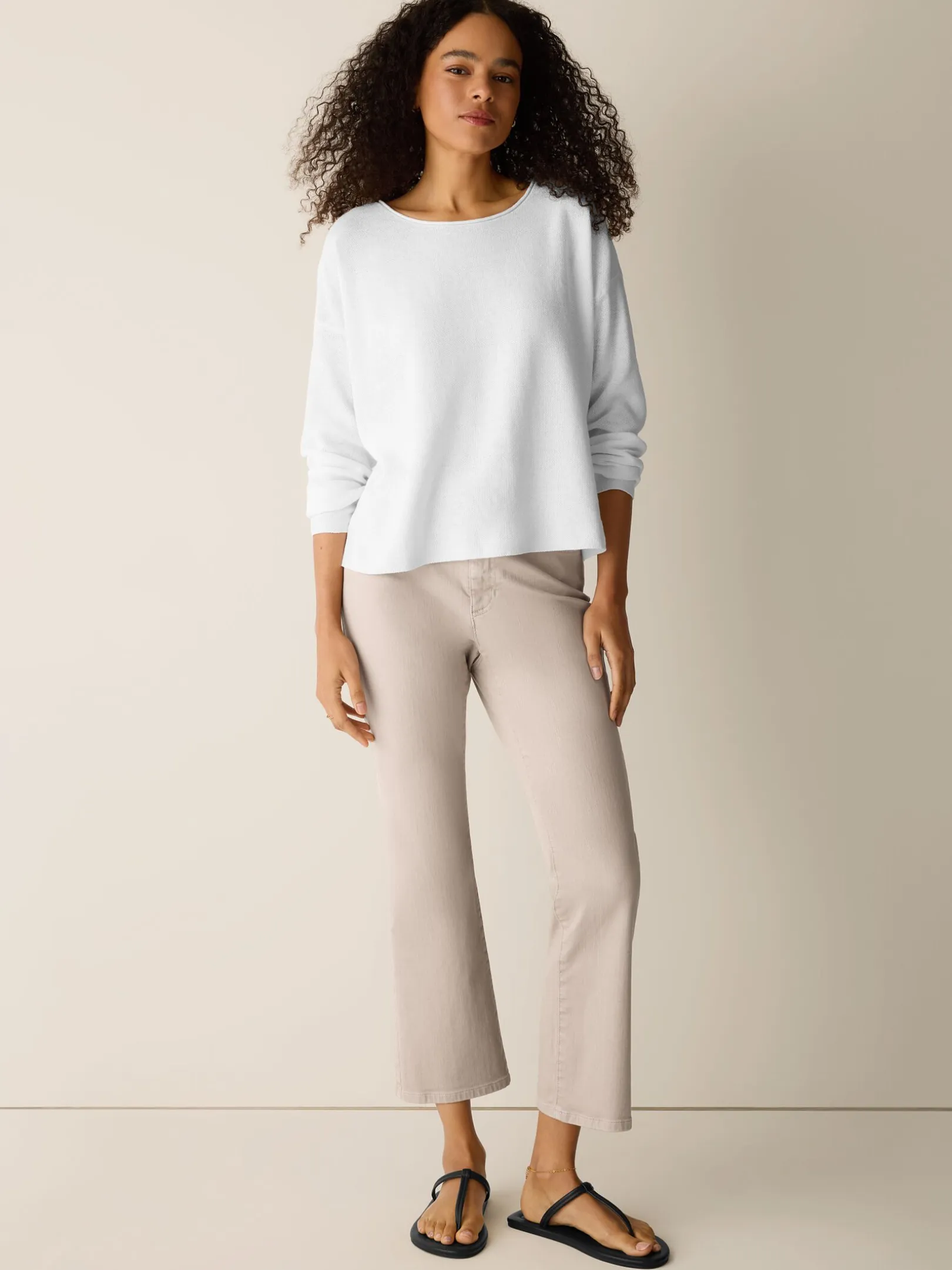 Organic Linen Cotton Jewel Neck Box-Top