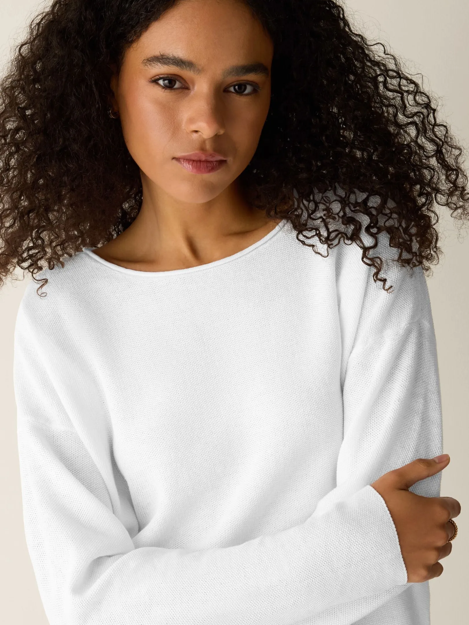 Organic Linen Cotton Jewel Neck Box-Top