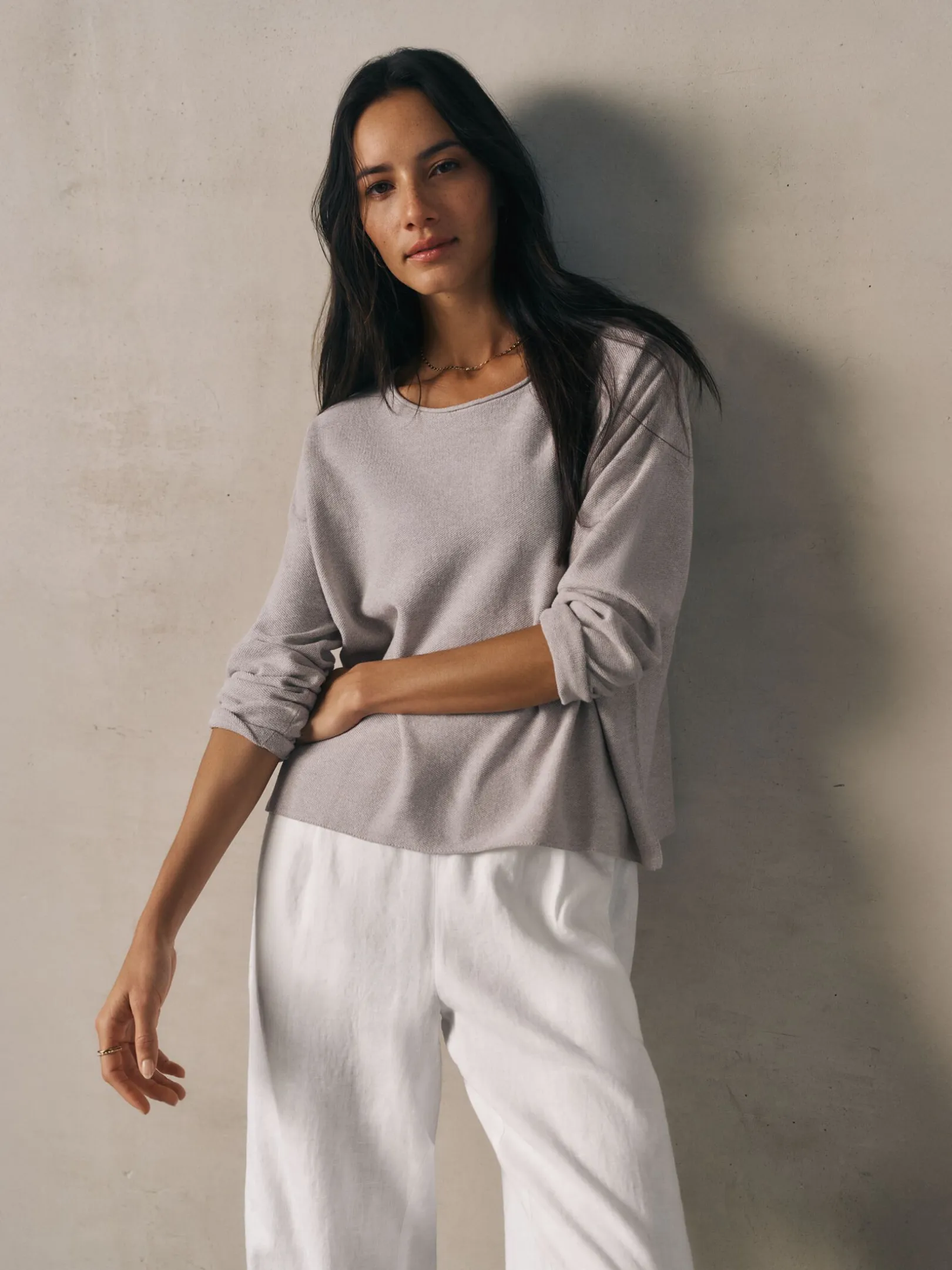 Organic Linen Cotton Jewel Neck Box-Top