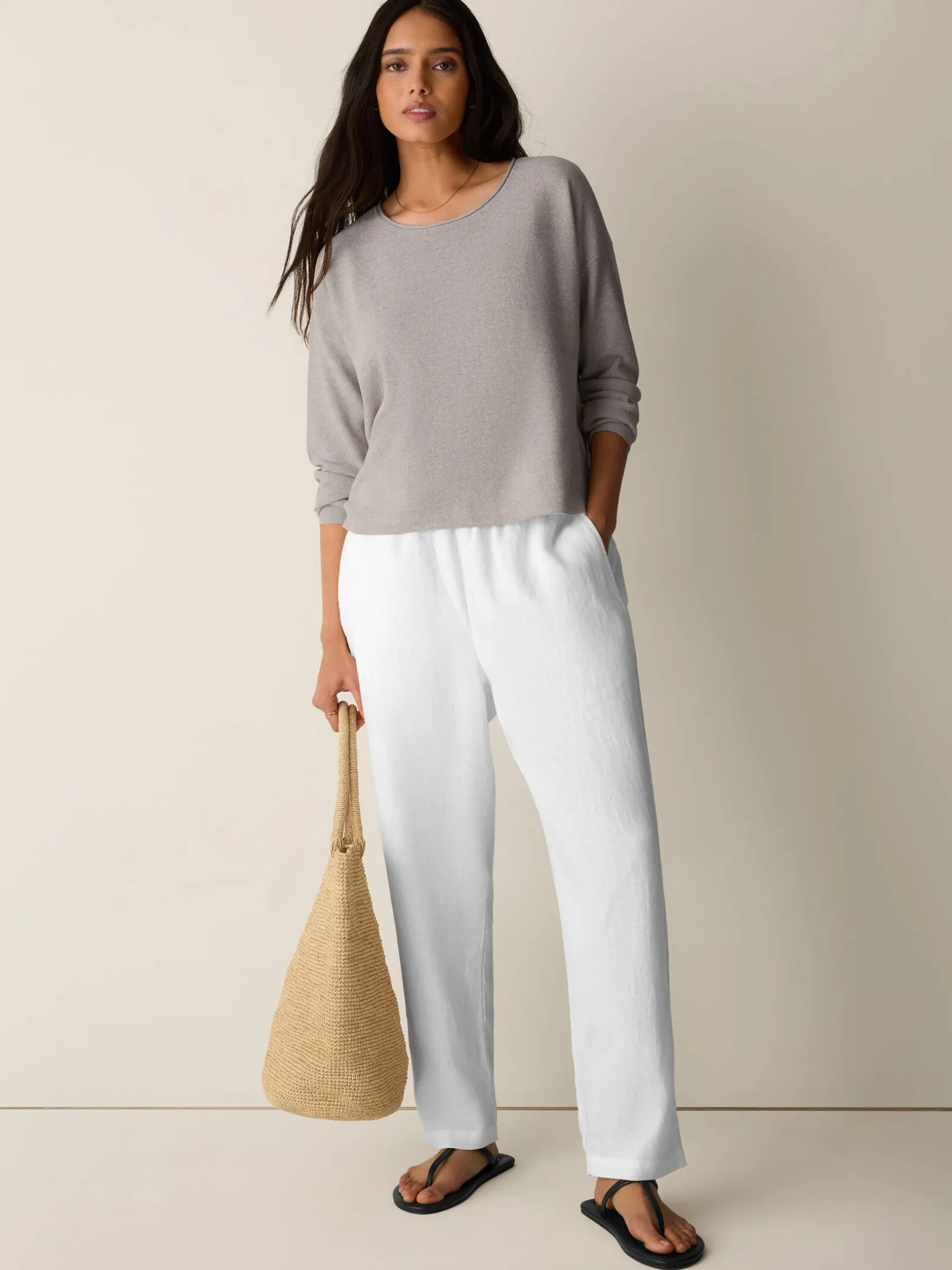 Organic Linen Cotton Jewel Neck Box-Top