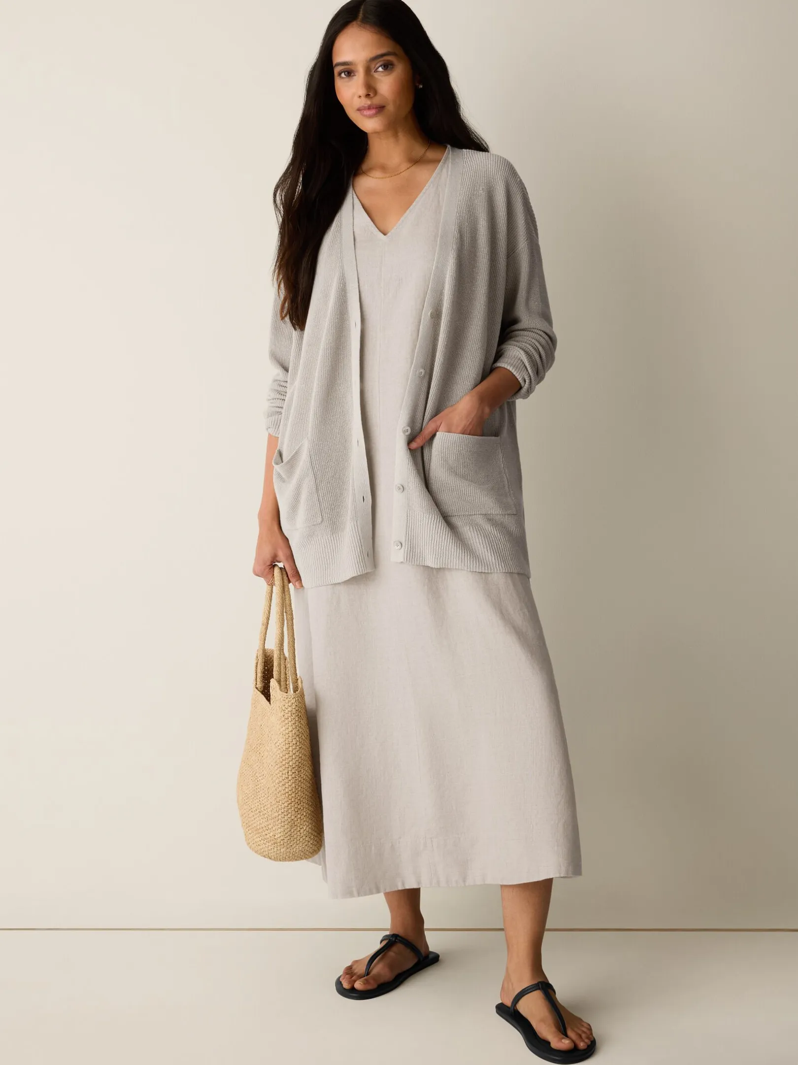 Organic Linen Cotton Slouchy Long Cardigan
