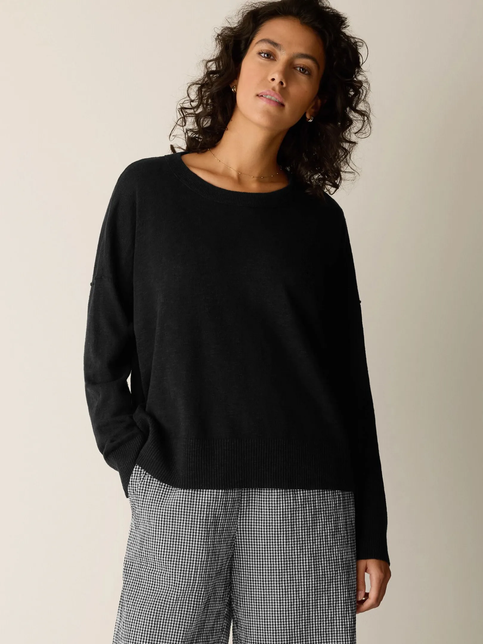 Organic Linen Cotton Slub Crew Neck Top