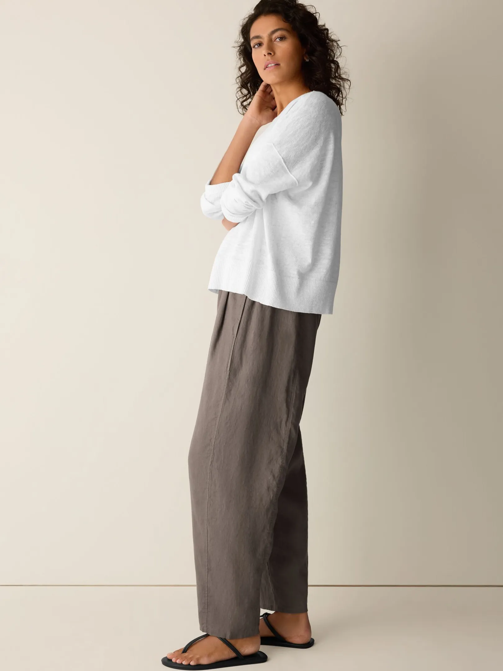 Organic Linen Cotton Slub Crew Neck Top
