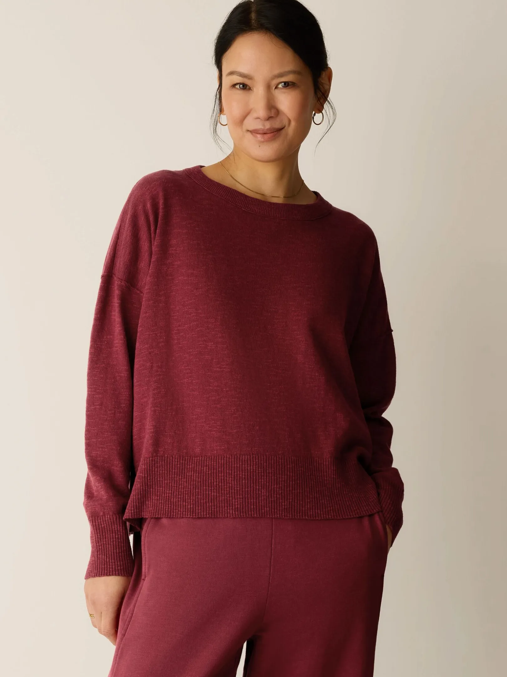 Organic Linen Cotton Slub Crew Neck Top