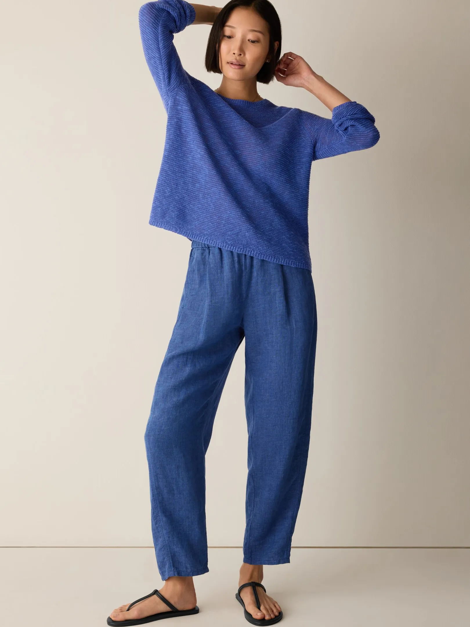 Organic Linen Cotton Slub Crew Neck Top