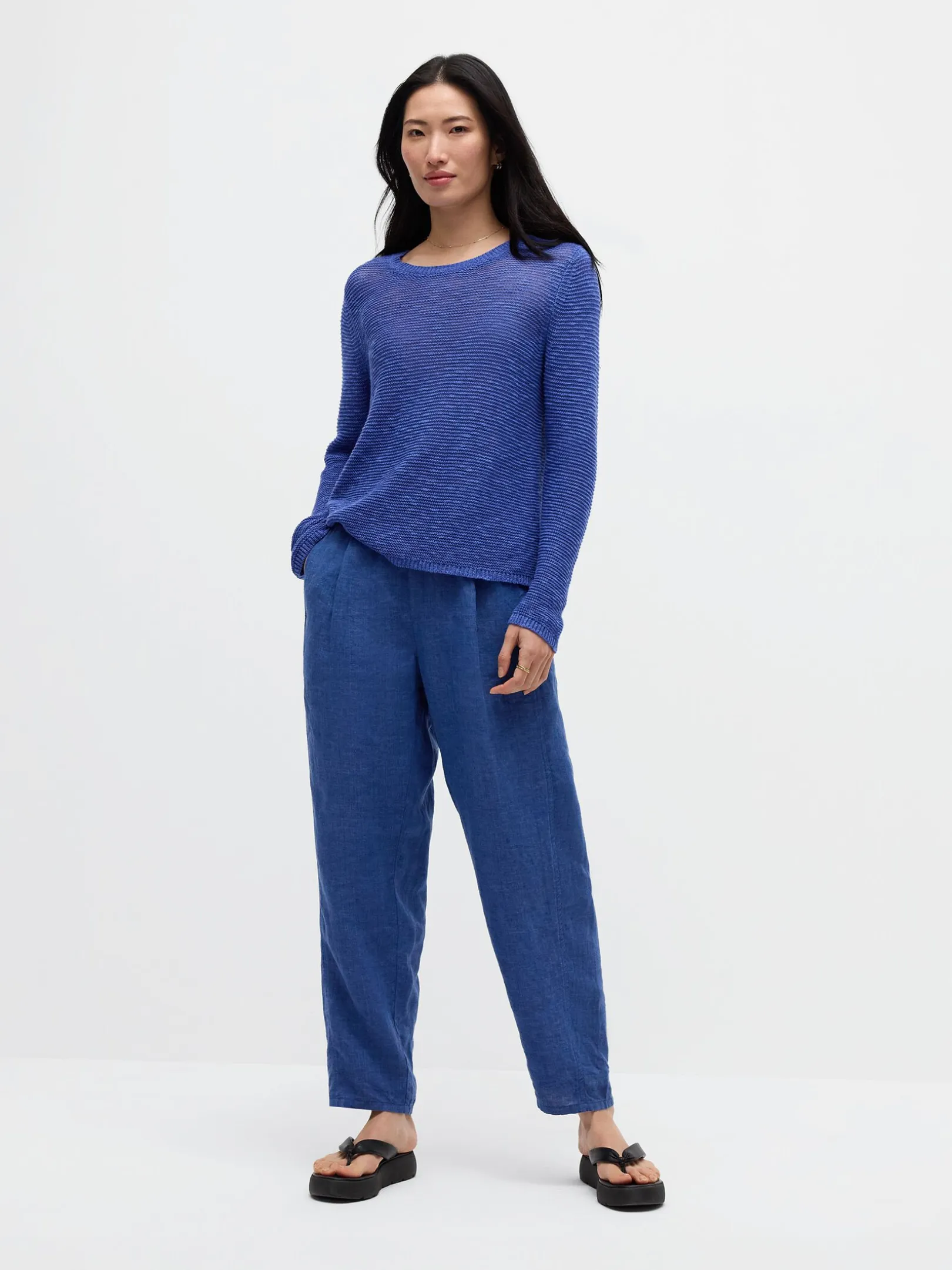 Organic Linen Cotton Slub Crew Neck Top