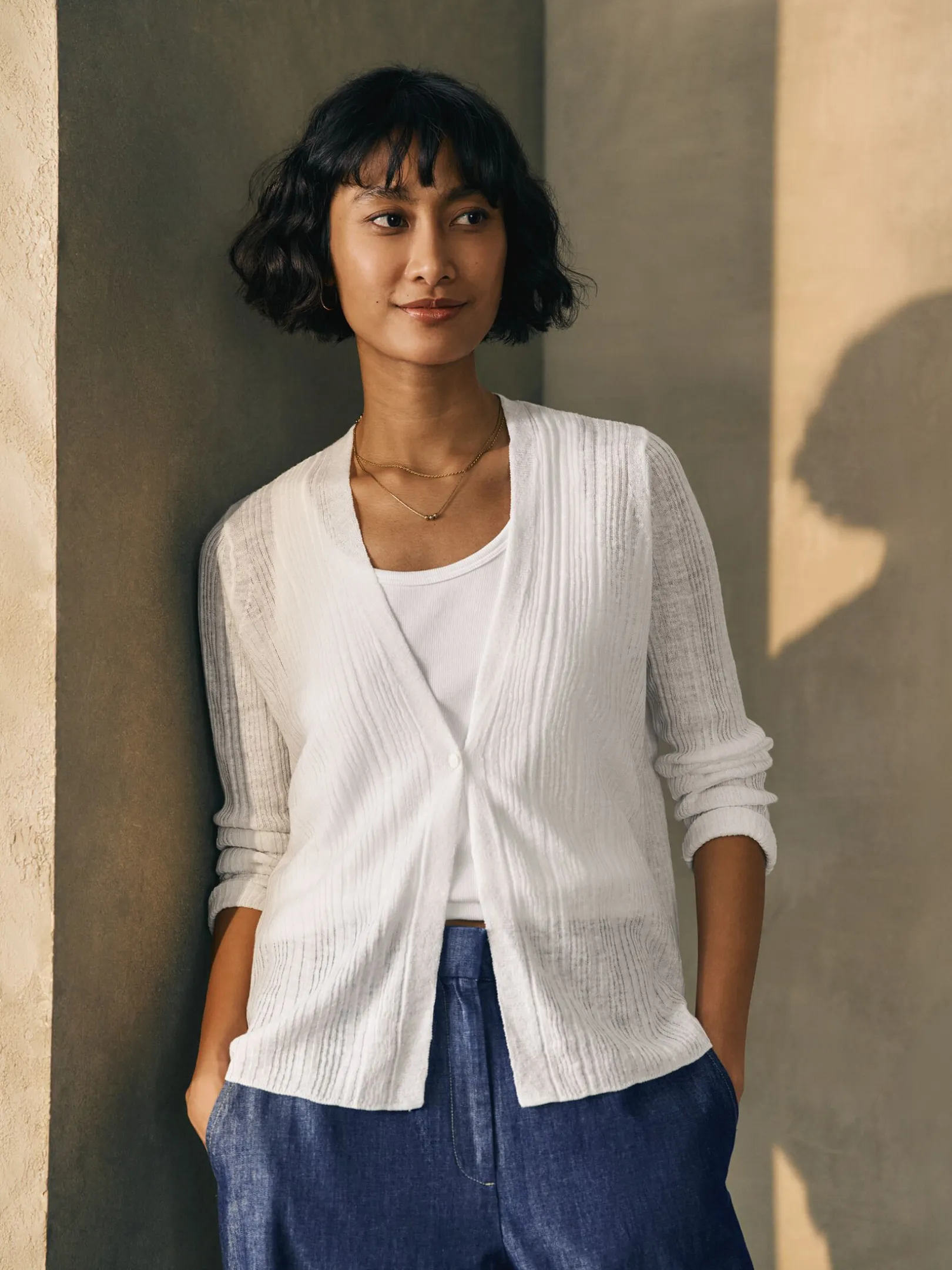 Organic Linen Cotton V-Neck Cardigan