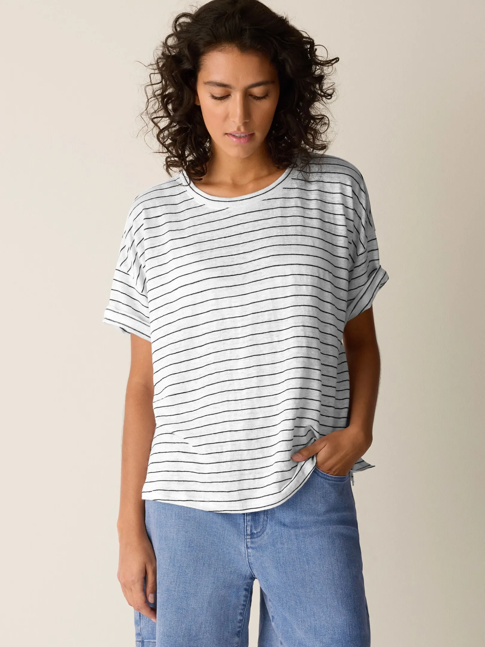 Organic Linen Jersey Stripe Box-Top