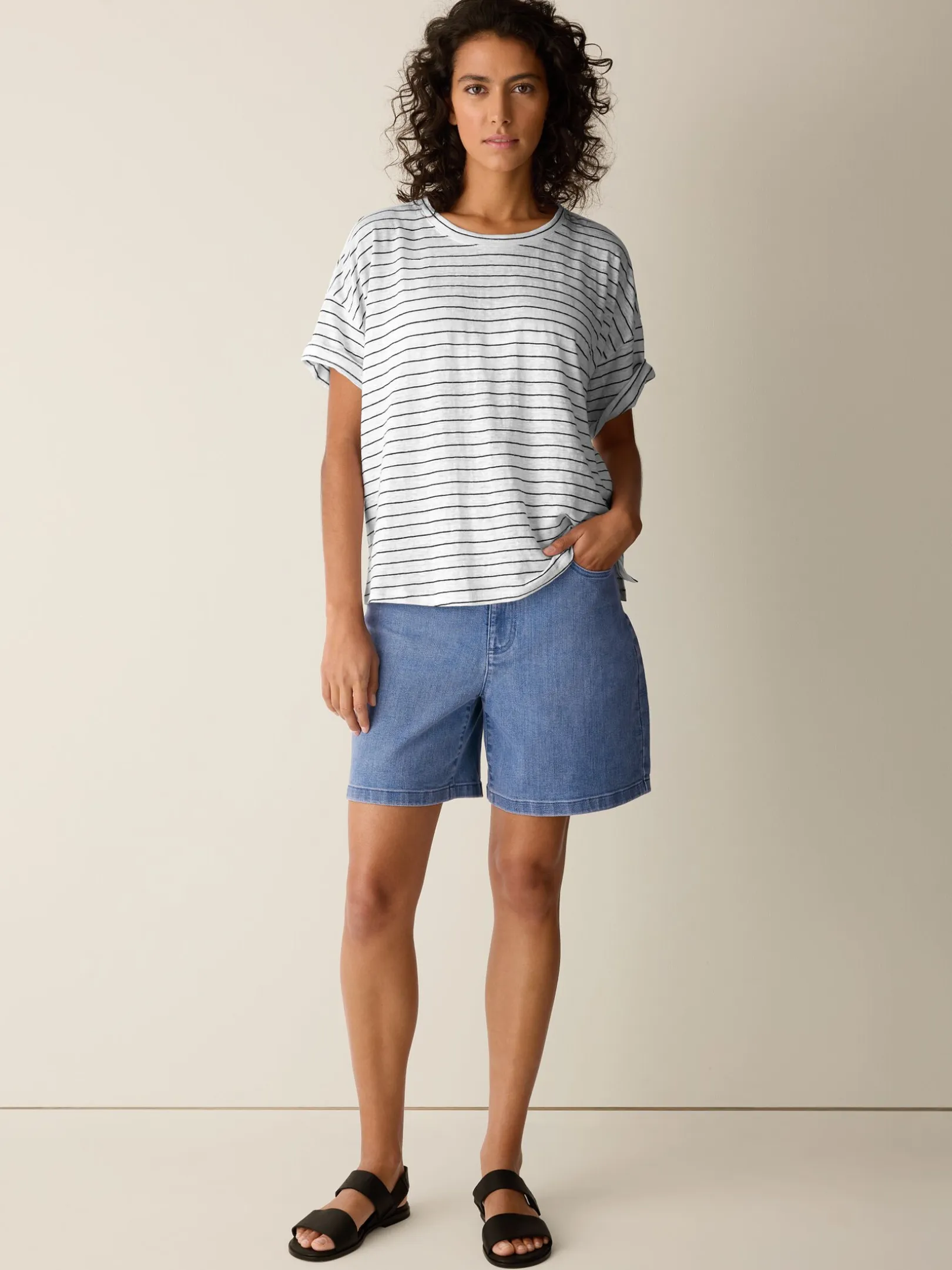 Organic Linen Jersey Stripe Box-Top