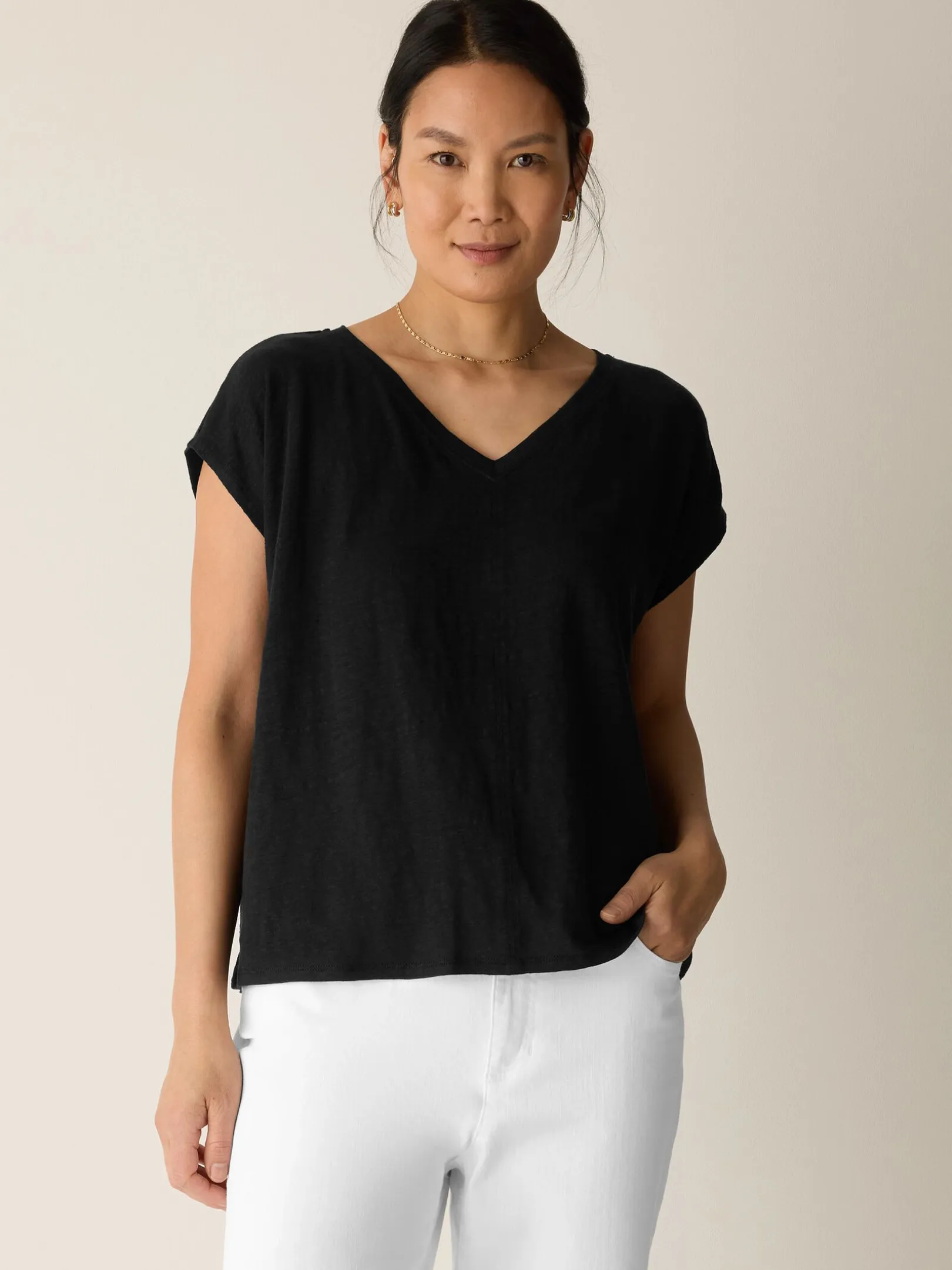 Organic Linen Jersey V-Neck Tee