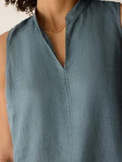 Organic Linen Split Neck Dress