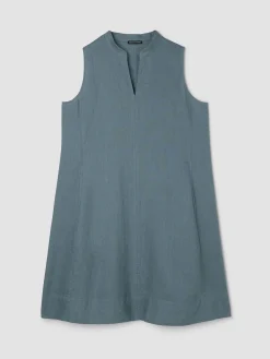 Organic Linen Split Neck Dress