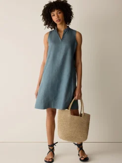 Organic Linen Split Neck Dress