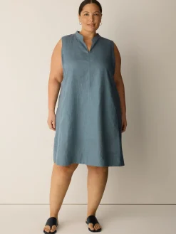 Organic Linen Split Neck Dress