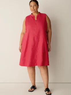 Organic Linen Split Neck Dress