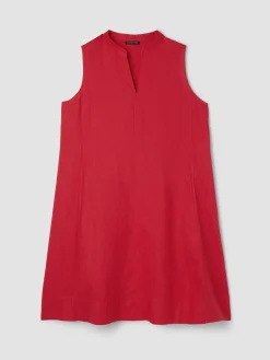 Organic Linen Split Neck Dress