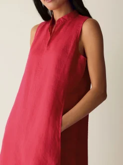 Organic Linen Split Neck Dress