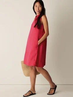 Organic Linen Split Neck Dress