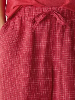 Puckered Organic Linen Grid Wide-Leg Pant
