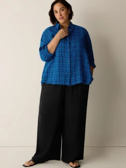 Puckered Organic Linen Plaid Classic Collar Shirt