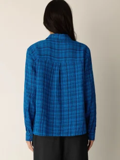 Puckered Organic Linen Plaid Classic Collar Shirt