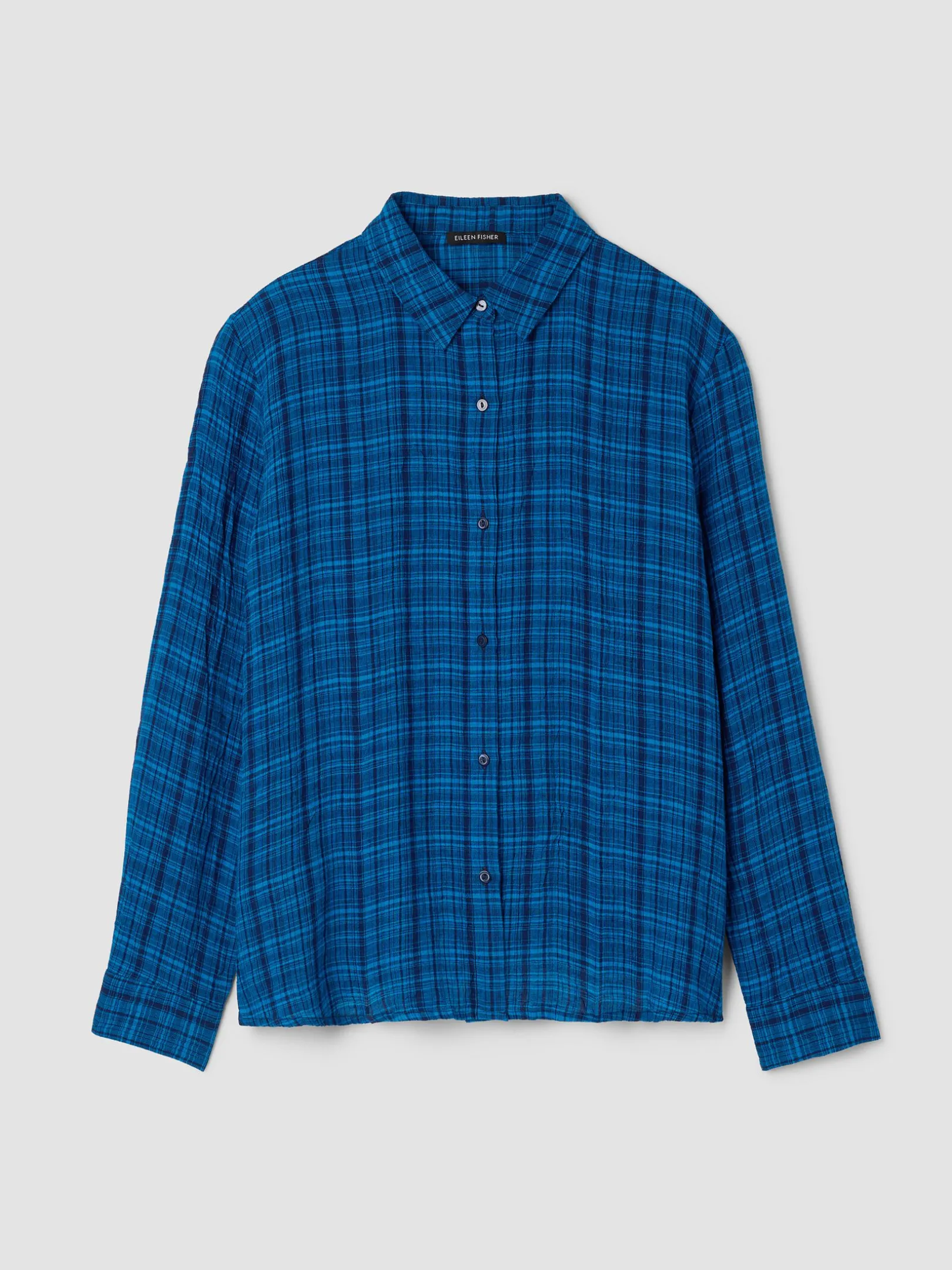 Puckered Organic Linen Plaid Classic Collar Shirt