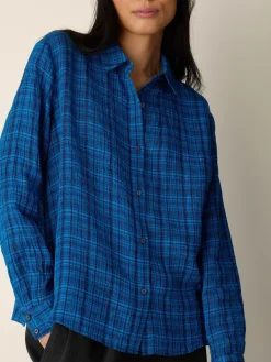 Puckered Organic Linen Plaid Classic Collar Shirt