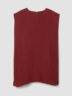 Puckered Organic Linen Stripe Jewel Neck Dress