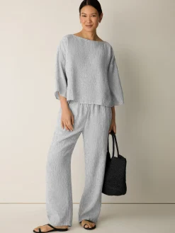 Puckered Organic Linen Stripe Straight Pant