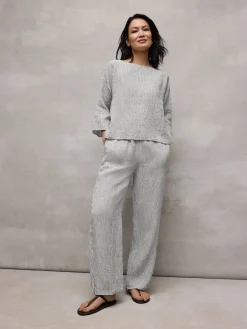 Puckered Organic Linen Stripe Straight Pant