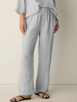 Puckered Organic Linen Stripe Straight Pant