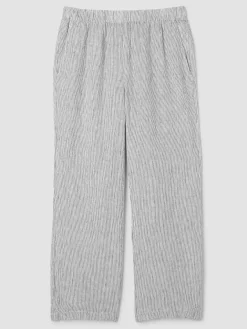 Puckered Organic Linen Stripe Straight Pant