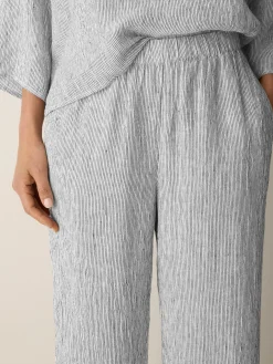 Puckered Organic Linen Stripe Straight Pant